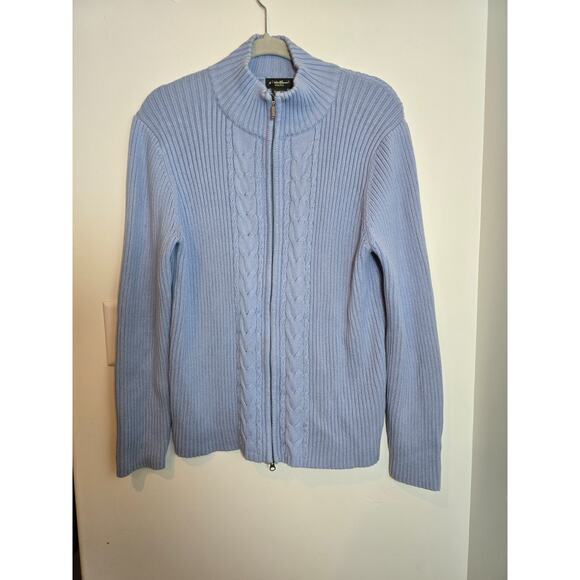 Vintage Eddie Bauer Cardigan Sweater Womens Size XL Blue Cable Knit Full Zip - Picture 1 of 6